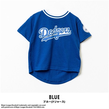 MLB(エムエルビー) キッズ天竺プリントワッペン半袖Tシャツ(ブルー(ドジャース)-80cm)