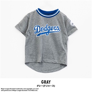 MLB(エムエルビー) キッズ天竺プリントワッペン半袖Tシャツ(グレー(ドジャース)-80cm)