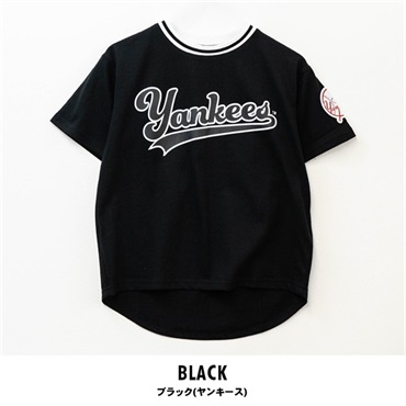 MLB(エムエルビー) キッズ天竺ワッペン半袖Tシャツ(ブラック(ヤンキース)-140cm)