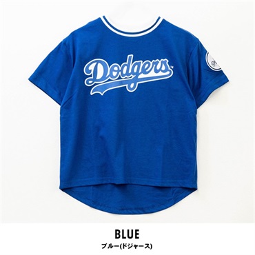 MLB(エムエルビー) キッズ天竺ワッペン半袖Tシャツ(ブルー(ドジャース)-140cm)