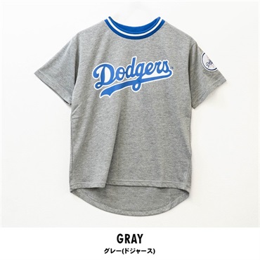 MLB(エムエルビー) キッズ天竺ワッペン半袖Tシャツ(グレー(ドジャース)-140cm)