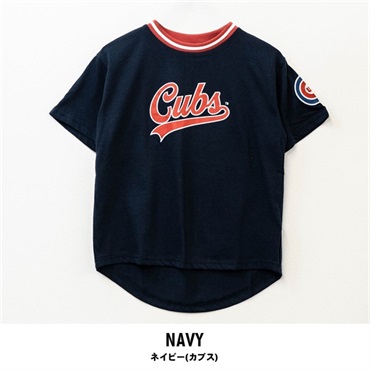 MLB(エムエルビー) キッズ天竺ワッペン半袖Tシャツ(ネイビー(カブス)-140cm)