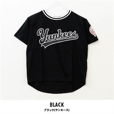 MLB(エムエルビー) キッズ天竺ワッペン半袖Tシャツ(ブラック(ヤンキース)-110cm)