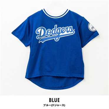 MLB(エムエルビー) キッズ天竺ワッペン半袖Tシャツ(ブルー(ドジャース)-110cm)