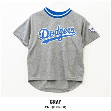 MLB(エムエルビー) キッズ天竺ワッペン半袖Tシャツ(グレー(ドジャース)-110cm)