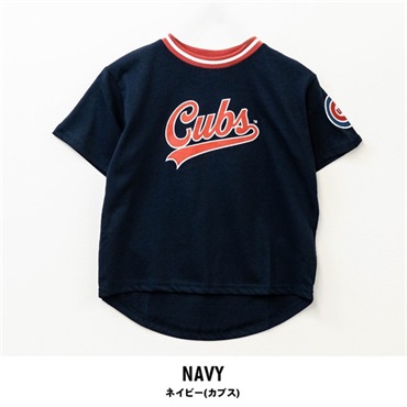 MLB(エムエルビー) キッズ天竺ワッペン半袖Tシャツ(ネイビー(カブス)-110cm)