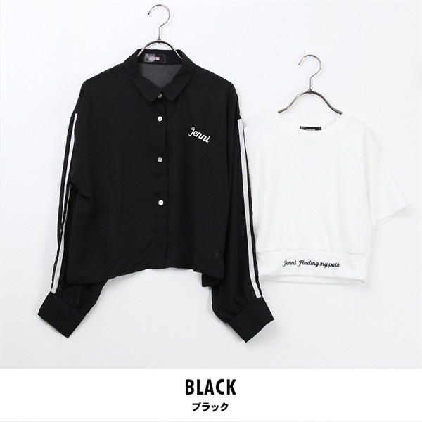 JENNI 長袖 シアーシャツ＋短丈Tシャツ(ブラック-140)