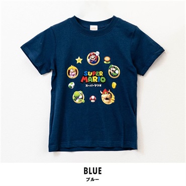 スーパーマリオ キッズ半袖Tシャツ(ブルー-100cm)