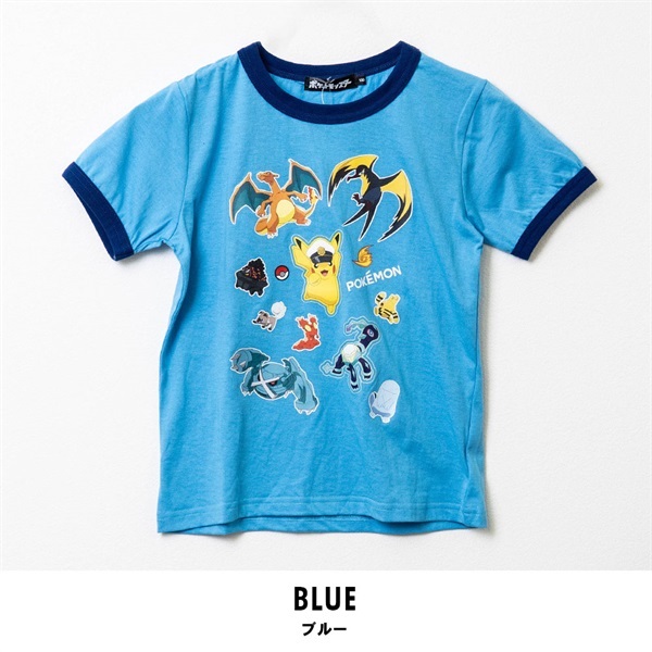 ポケットモンスター キッズキャプテンピカチュウ天竺半袖Tシャツトップス(ブルー-110cm)