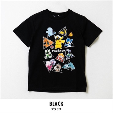 ポケットモンスター キッズポケモン集合天竺半袖Tシャツ(ブラック-110cm)