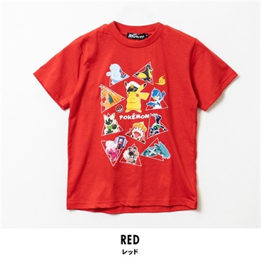 ポケットモンスター キッズポケモン集合天竺半袖Tシャツ(レッド-110cm)