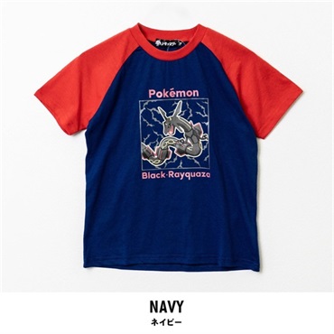 ポケットモンスター キッズ黒いレックウザ天竺半袖Tシャツ(ネイビー-110cm)