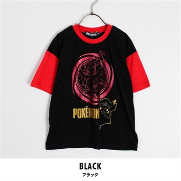 ポケットモンスター 天竺半袖Tシャツ ガラルファイアー×キャプテンピカチュウ(ブラック-110cm)