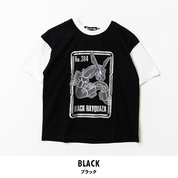 ポケットモンスター キッズ黒いレックウザ天竺半袖Tシャツ(ブラック-110cm)