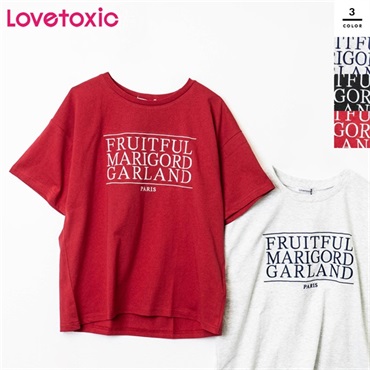 Lovetoxic(ラブトキシック) ガールズ3段ロゴ刺繍Tシャツ