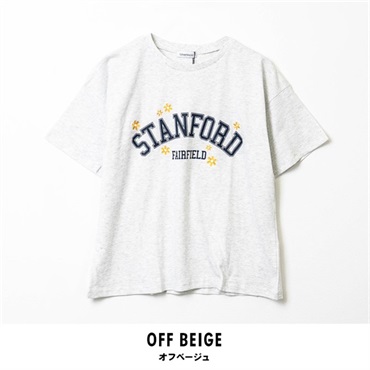 Lovetoxic(ラブトキシック) キッズフラワーカレッジTシャツ【GOODPRICE】【綿100％】(オフベージュ-140cm)