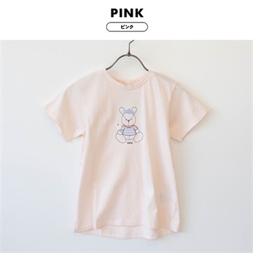 petit main(プティマイン) ステッチ 刺しゅう 半袖Tシャツ(ピンク-110)