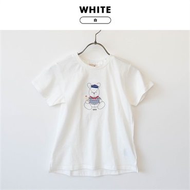 petit main(プティマイン) ステッチ 刺しゅう 半袖Tシャツ(ホワイト-110)