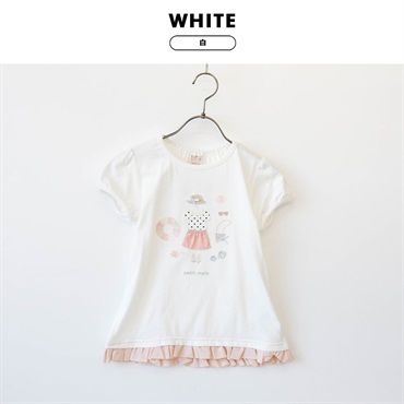 petit main(プティマイン) ビーチ モチーフ 半袖Tシャツ(ホワイト-110)