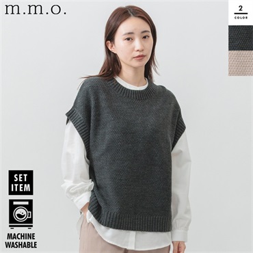 m.m.o レディース ニットベスト レイヤード ブラウスセット