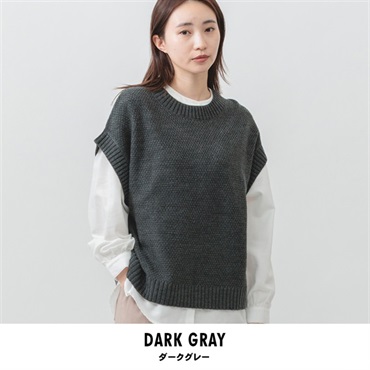 m.m.o レディース ニットベスト レイヤード ブラウスセット(ダークグレー-M-L)