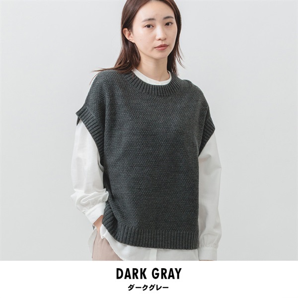 m.m.o レディース ニットベスト レイヤード ブラウスセット(ダークグレー-M-L)