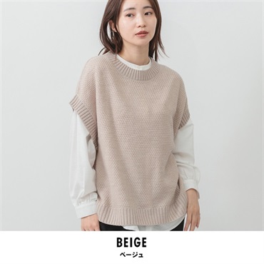 m.m.o レディース ニットベスト レイヤード ブラウスセット(ベージュ-M-L)