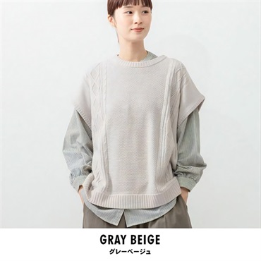 m.m.o アンサンブル ニットベスト ブラウスセット(グレーベージュ-M-L)