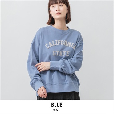 m.m.o レディース 綿100％ さがら刺繍ロゴ トレーナー(ブルー-M-L)