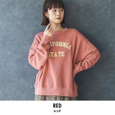 m.m.o レディース 綿100％ さがら刺繍ロゴ トレーナー(レッド-M-L)