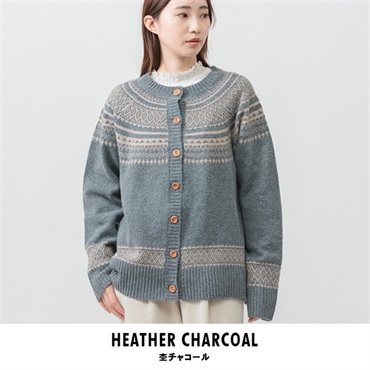 m.m.o レディース 求心柄 カーディガン(杢チャコール-M-L)