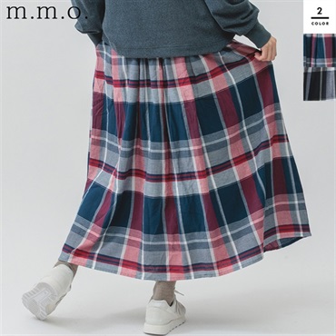 m.m.o レディース チェック柄 タックスカート