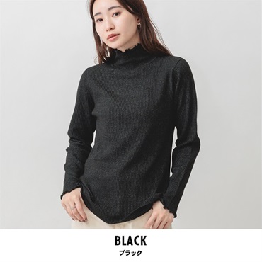 m.m.o レディース ハイネックニット(ブラック-M)