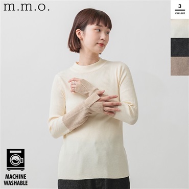 m.m.o レディース ハイネック 配色デザインニット