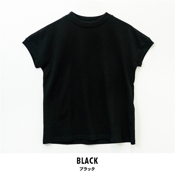 パレコレ レディースコットンドライモックネックＴシャツ【COTTON DRY】(ブラック-M)