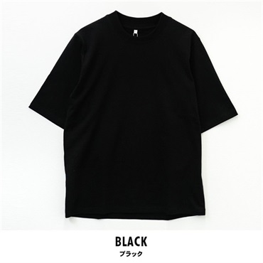 パレコレ メンズコットンドライ衿高5分袖Tシャツ【COTTON DRY】(ブラック-M)