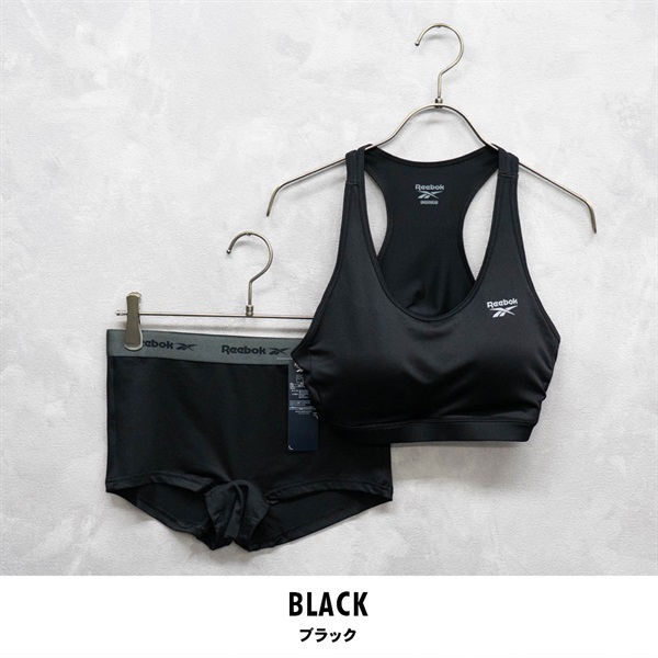 Reebok(リーボック) ハーフトップブラ&ボクサーショーツ上下セット(ブラック-M)
