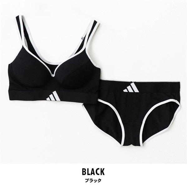 adidas(アディダス) レディーススポーツブラ&スポーツショーツ上下セット(ブラック-M)