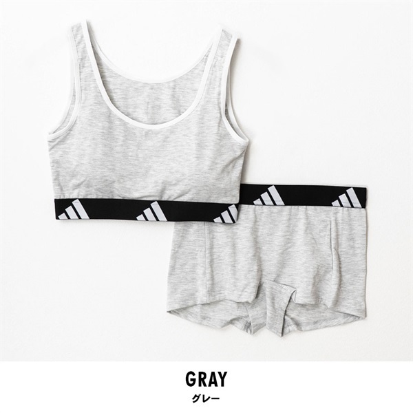 adidas(アディダス) レディーススポーツブラ&スポーツショーツ上下セット(グレー-M)