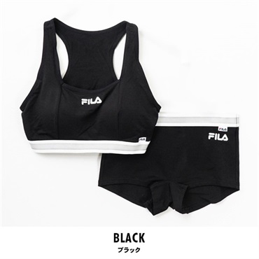FILA(フィラ) レディース吸汗速乾ボクサーショーツ&吸汗速乾ハーフトップセット(ブラック-M)