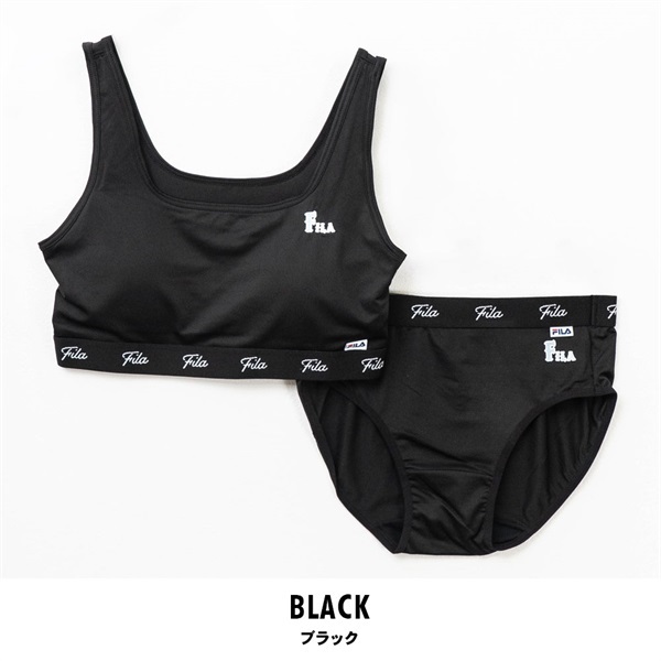 FILA(フィラ) レディースポリエステルベア天竺ショーツ&ハーフトップセット(ブラック-M)