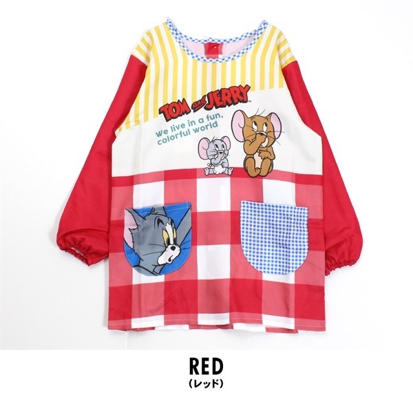トムとジェリー レディース 割烹着(レッド-M)