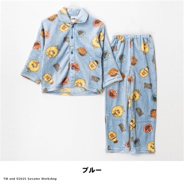 セサミストリート キッズフリースニット長袖上下セット(ブルー-100cm)