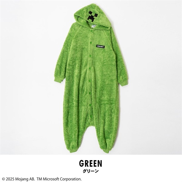 マインクラフラフト キッズなりきりフリース着ぐるみフード付き(グリーン-110cm)