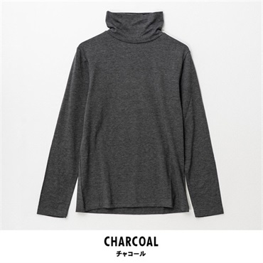 パレコレ レディースヒートマジック無地ベア天竺タートルネック長袖Tシャツ(チャコール-M)