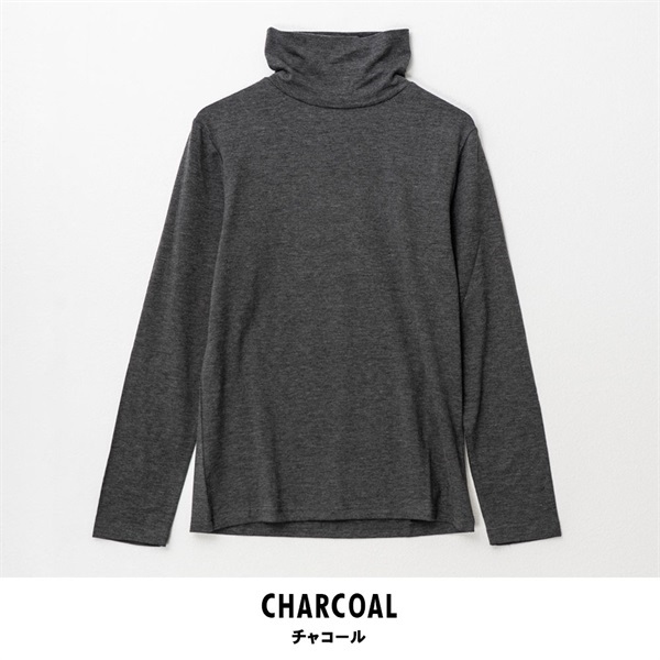 パレコレ レディースヒートマジック無地ベア天竺タートルネック長袖Tシャツ(チャコール-M)
