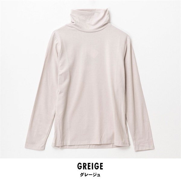 パレコレ レディースヒートマジック無地ベア天竺タートルネック長袖Tシャツ(グレージュ-M)