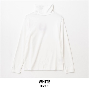 パレコレ レディースヒートマジック無地ベア天竺タートルネック長袖Tシャツ(ホワイト-M)
