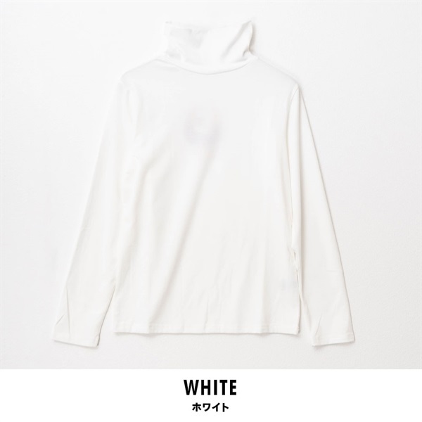 パレコレ レディースヒートマジック無地ベア天竺タートルネック長袖Tシャツ(ホワイト-M)