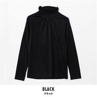 パレコレ レディースヒートマジック無地ベア天竺クシュネック長袖Tシャツ(ブラック-M)